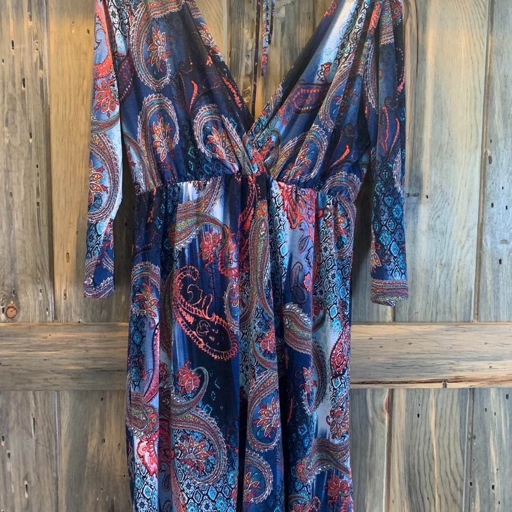 RENEE C NAVY BLUE PAISLEY TUNIC MINI DRESS SIZE M/L